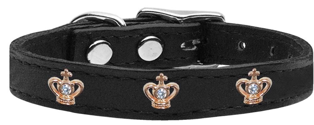 Gold Crown Widget Genuine Leather Dog Collar Black 14