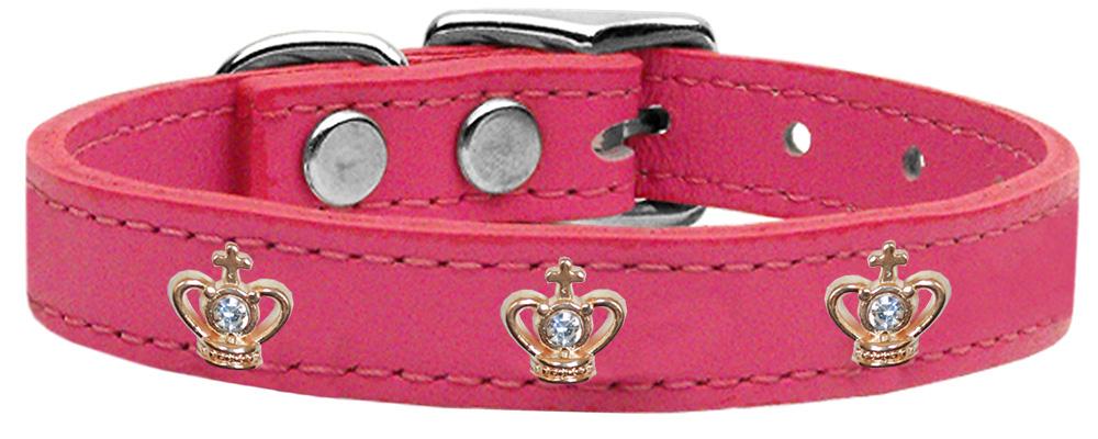 Gold Crown Widget Genuine Leather Dog Collar Pink 10