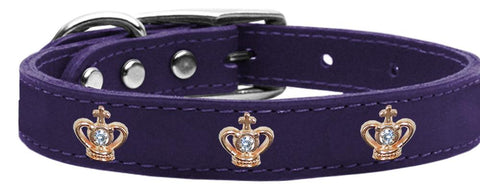 Gold Crown Widget Genuine Leather Dog Collar Purple 12