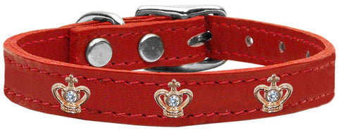 Gold Crown Widget Genuine Leather Dog Collar Red 10