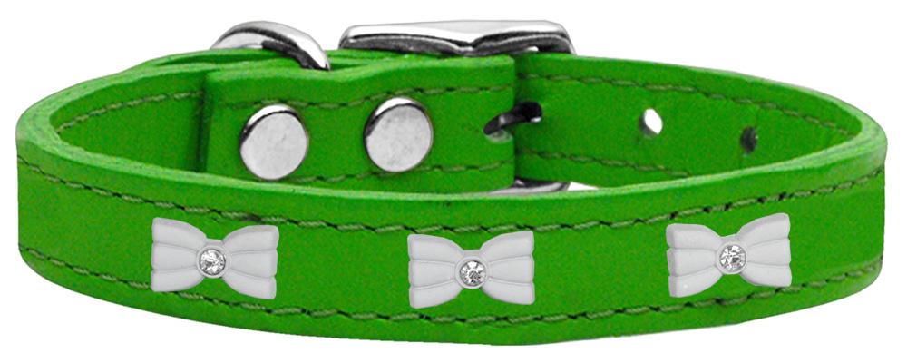 White Bow Widget Genuine Leather Dog Collar Emerald Green 10