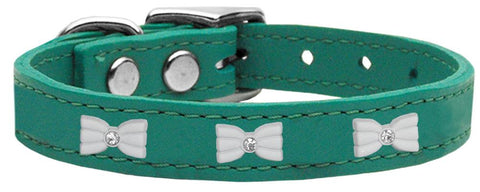 White Bow Widget Genuine Leather Dog Collar Jade 10