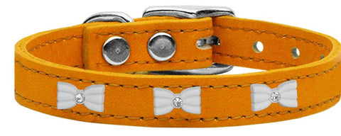 White Bow Widget Genuine Leather Dog Collar Mandarin 10