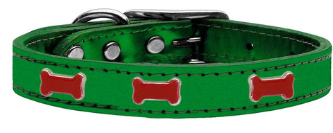 Red Bone Widget Genuine Metallic Leather Dog Collar Emerald Green 10