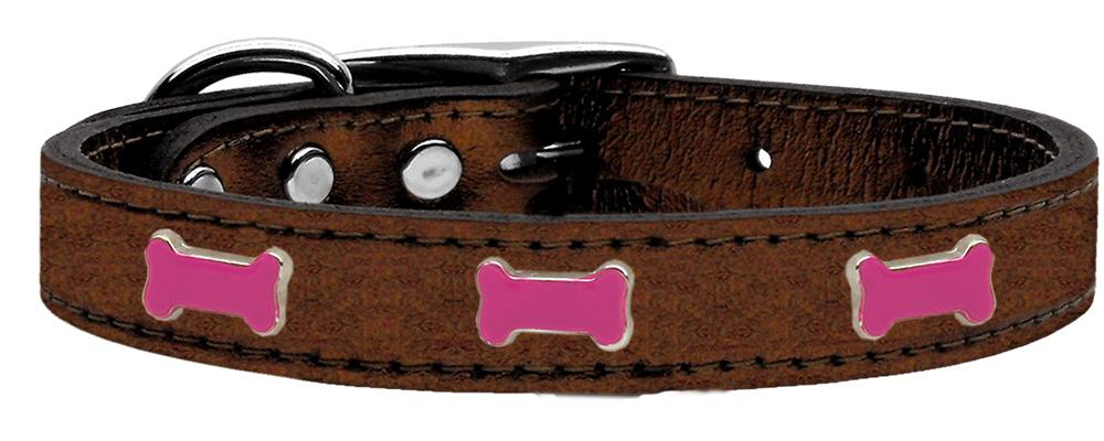 Pink Bone Widget Genuine Metallic Leather Dog Collar Bronze 10