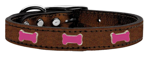 Pink Bone Widget Genuine Metallic Leather Dog Collar Bronze 12