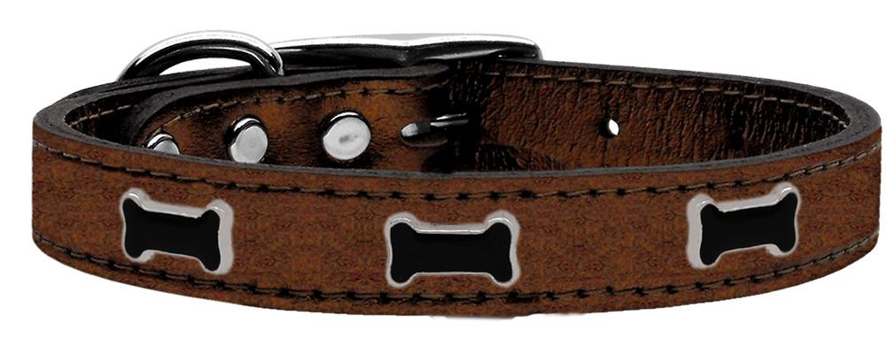 Black Bone Widget Genuine Metallic Leather Dog Collar Bronze 10