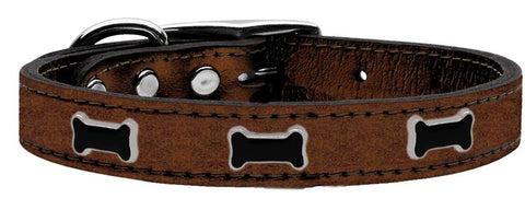 Black Bone Widget Genuine Metallic Leather Dog Collar Bronze 14