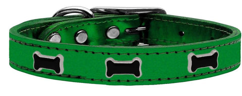 Black Bone Widget Genuine Metallic Leather Dog Collar Emerald Green 10