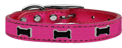 Black Bone Widget Genuine Metallic Leather Dog Collar Pink 10