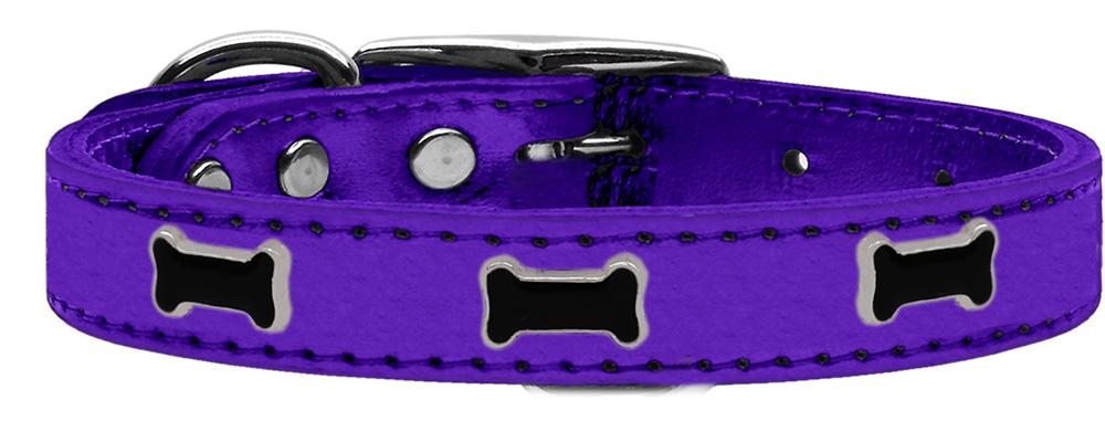 Black Bone Widget Genuine Metallic Leather Dog Collar Purple 10