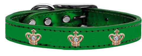 Gold Crown Widget Genuine Metallic Leather Dog Collar Emerald Green 10