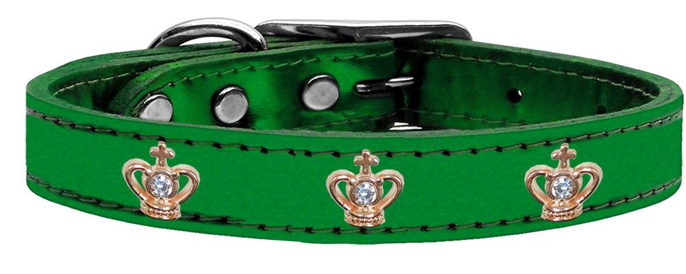 Gold Crown Widget Genuine Metallic Leather Dog Collar Emerald Green 16