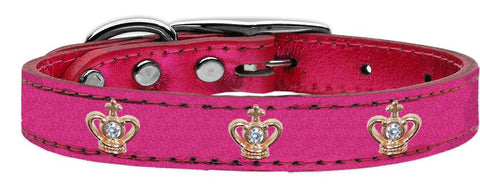 Gold Crown Widget Genuine Metallic Leather Dog Collar Pink 10