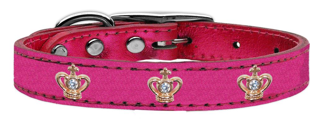 Gold Crown Widget Genuine Metallic Leather Dog Collar Pink 14