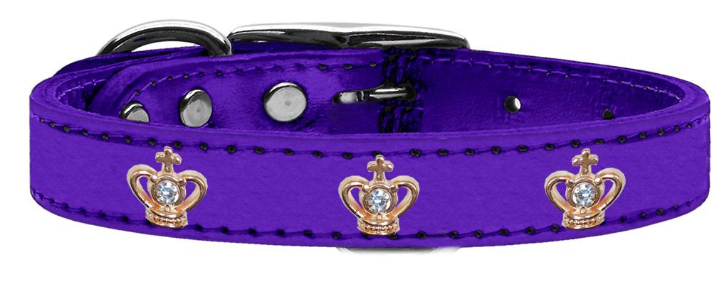 Gold Crown Widget Genuine Metallic Leather Dog Collar Purple 10