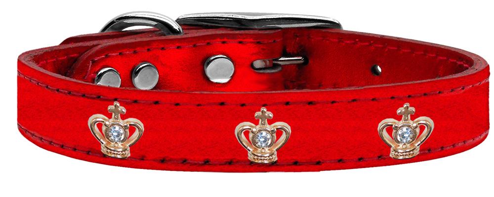 Gold Crown Widget Genuine Metallic Leather Dog Collar Red 10