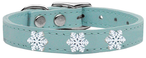 Snowflake Widget Genuine Leather Dog Collar Baby Blue 10