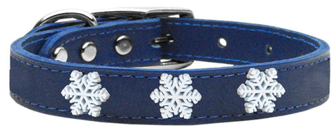 Snowflake Widget Genuine Leather Dog Collar Blue 10