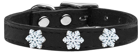 Snowflake Widget Genuine Leather Dog Collar Black 10