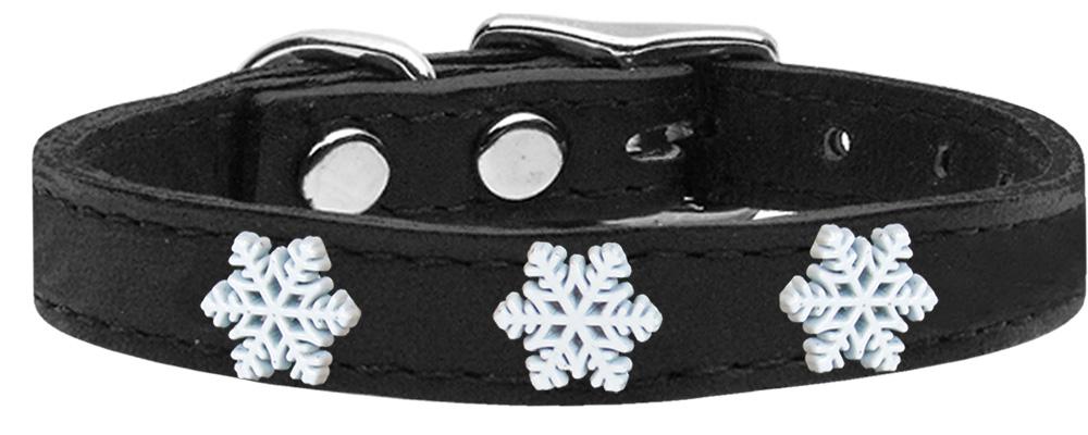 Snowflake Widget Genuine Leather Dog Collar Black 14