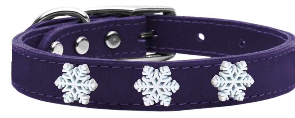 Snowflake Widget Genuine Leather Dog Collar Purple 10