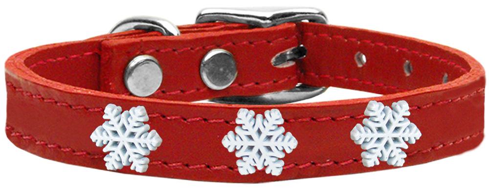 Snowflake Widget Genuine Leather Dog Collar Red 10