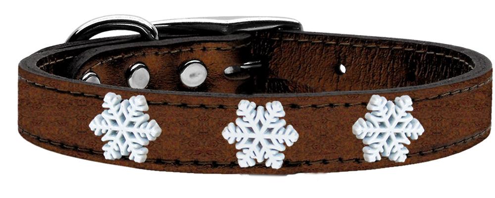 Snowflake Widget Genuine Metallic Leather Dog Collar Bronze 10