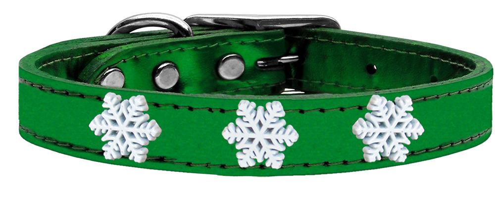 Snowflake Widget Genuine Metallic Leather Dog Collar Emerald Green 10