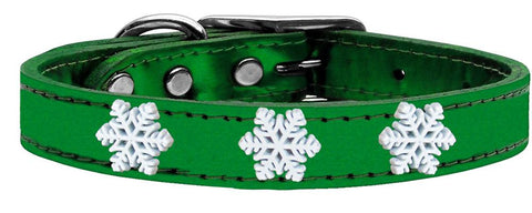 Snowflake Widget Genuine Metallic Leather Dog Collar Emerald Green 14