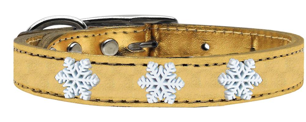 Snowflake Widget Genuine Metallic Leather Dog Collar Gold 10