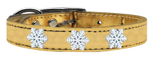 Snowflake Widget Genuine Metallic Leather Dog Collar Gold 16