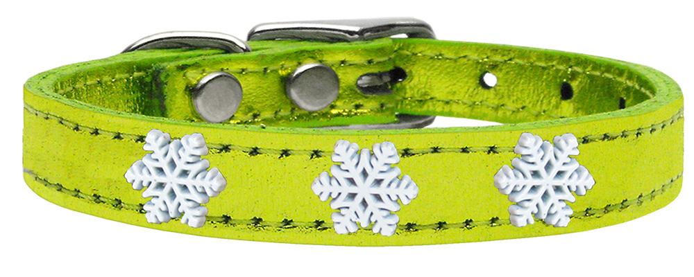 Snowflake Widget Genuine Metallic Leather Dog Collar Lime Green 10