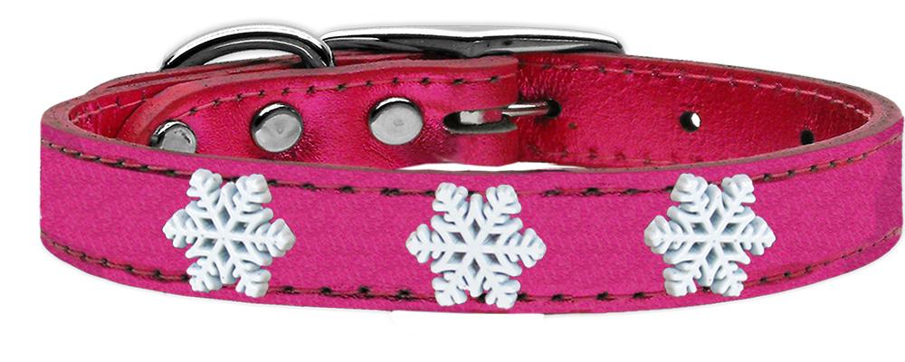 Snowflake Widget Genuine Metallic Leather Dog Collar Pink 10