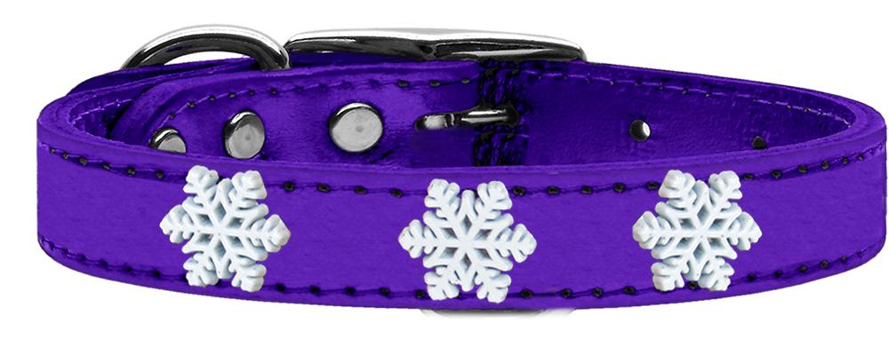 Snowflake Widget Genuine Metallic Leather Dog Collar Purple 10