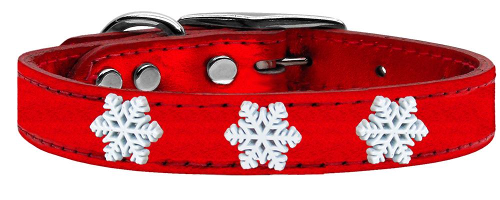 Snowflake Widget Genuine Metallic Leather Dog Collar Red 10