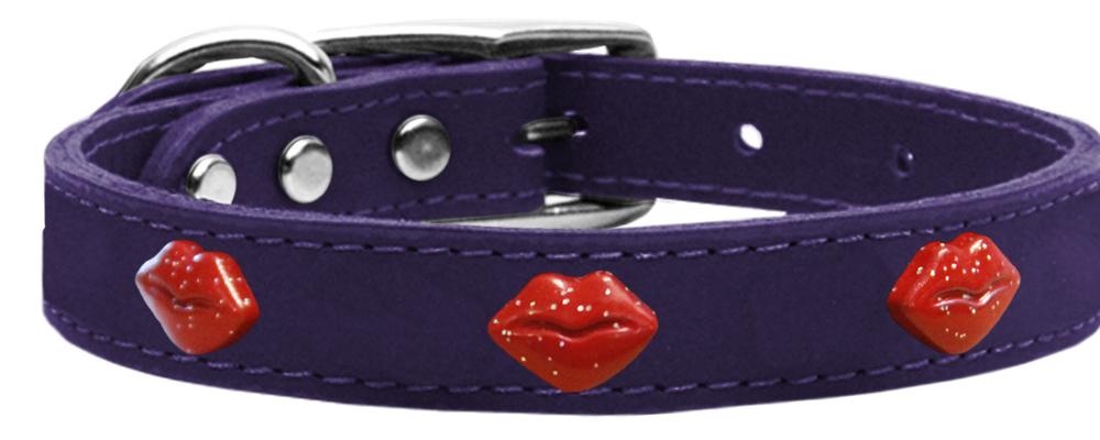 Red Glitter Lips Widget Genuine Leather Dog Collar Purple 10