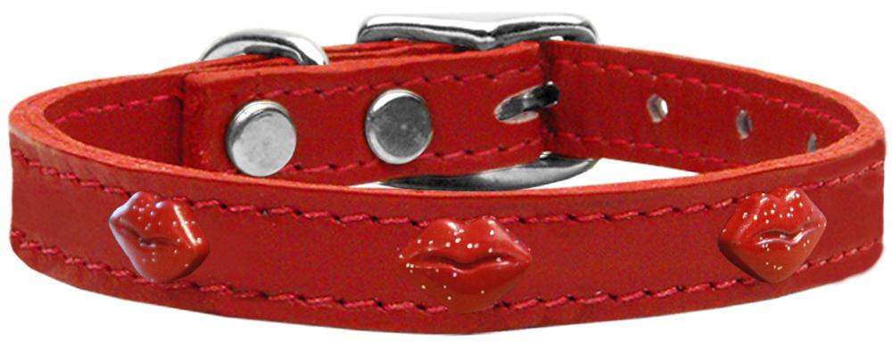 Red Glitter Lips Widget Genuine Leather Dog Collar Red 10