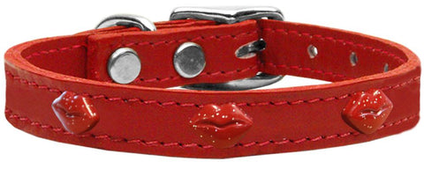 Red Glitter Lips Widget Genuine Leather Dog Collar Red 14