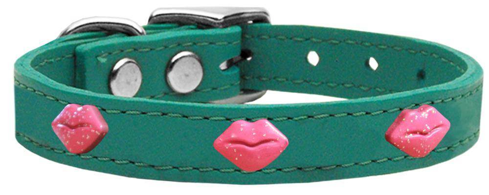 Pink Glitter Lips Widget Genuine Leather Dog Collar Jade 10