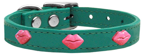 Pink Glitter Lips Widget Genuine Leather Dog Collar Jade 10