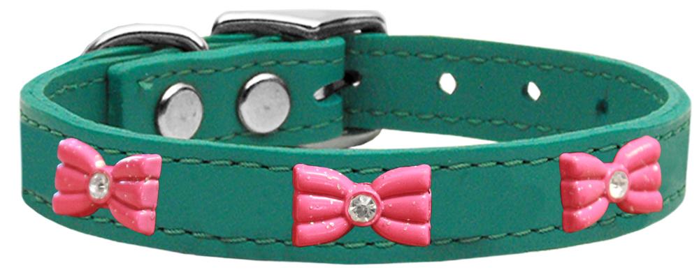 Pink Glitter Bow Widget Genuine Leather Dog Collar Jade 10