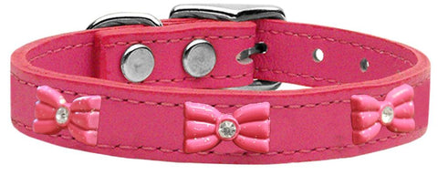 Pink Glitter Bow Widget Genuine Leather Dog Collar Pink 10