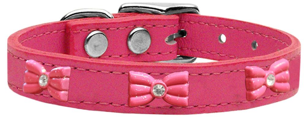 Pink Glitter Bow Widget Genuine Leather Dog Collar Pink 18