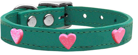 Pink Glitter Heart Widget Genuine Leather Dog Collar Jade 10