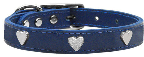 Silver Heart Widget Genuine Leather Dog Collar Blue 10