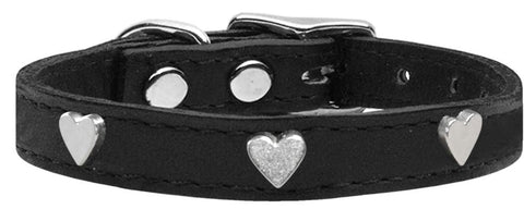 Silver Heart Widget Genuine Leather Dog Collar Black 10