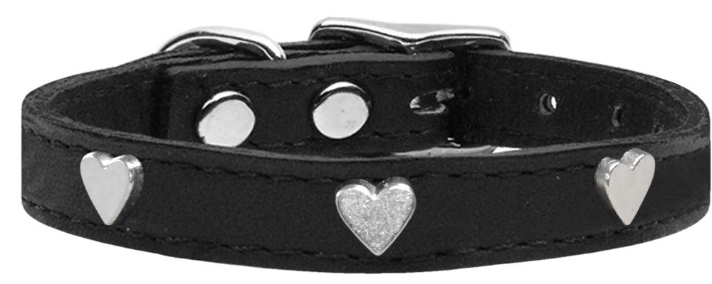 Silver Heart Widget Genuine Leather Dog Collar Black 12