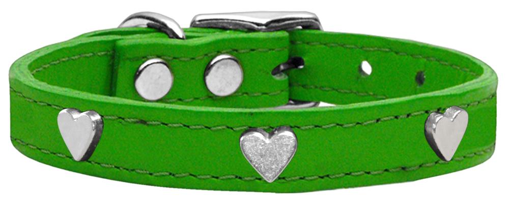 Silver Heart Widget Genuine Leather Dog Collar Emerald Green 10