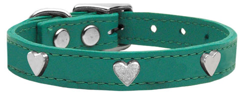 Silver Heart Widget Genuine Leather Dog Collar Jade 10